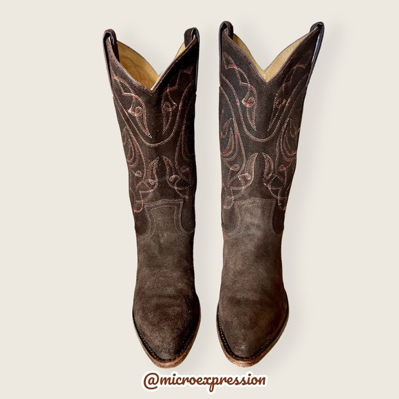 Frye Billy Vintage Brown Suede Embroidered Pull-On Cowgirl Pointed Toe Cute Boot - Picture 6 of 13